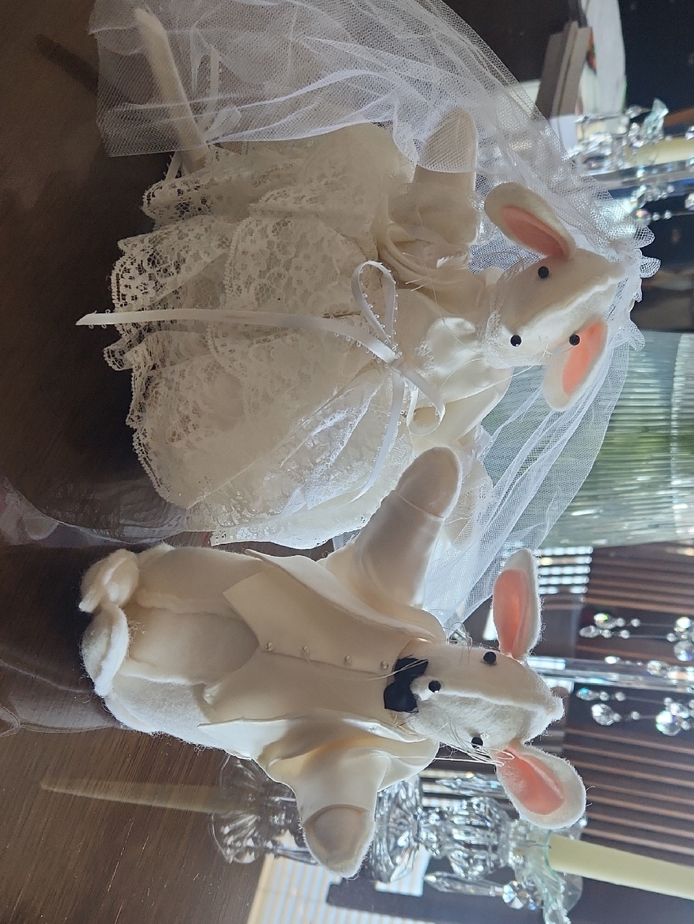 Cream Plush Bunny Bride & Groom Wedding Figurines